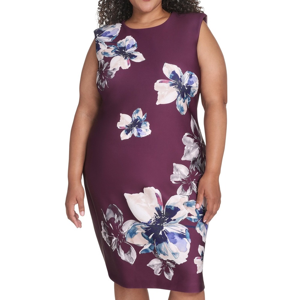 Calvin Klein Scuba Floral Print Sleeveless Sheath Dress Womens Size 14W NWT